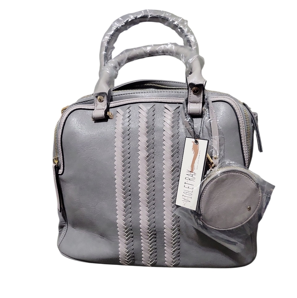 NWT Large Violet Ray Faux Leather bag W/detachable  Crossbody & Braid Detail